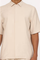 Minimal Beige Short-Sleeve Shirt Laminim With Hidden Buttons